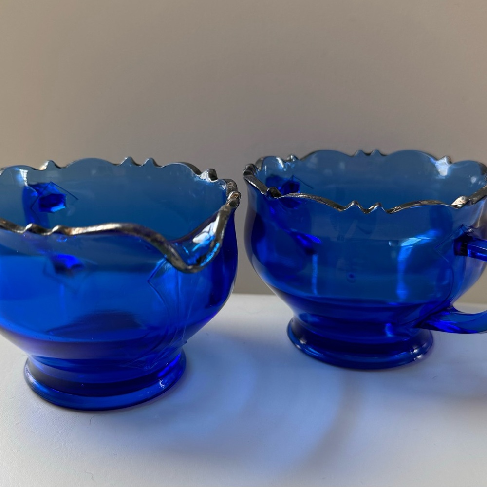 L.E. Smith “Mt Pleasant” Cobalt Depression Glass Creamer & Sugar Set